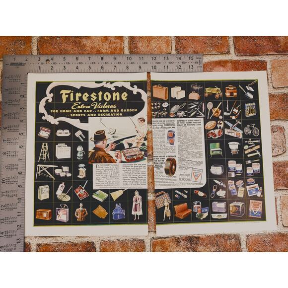 1942 Firestone 2-Page Vintage Print Ad‎ - Extra Values & Wartime Products - Picture 3 of 7